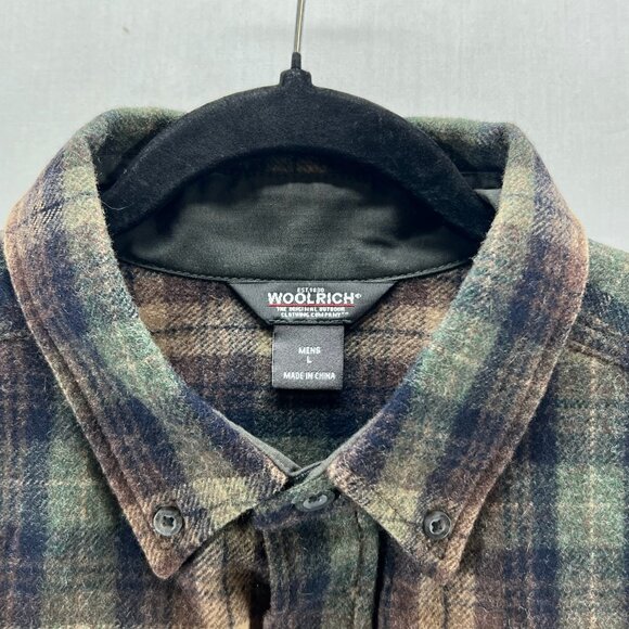 Woolrich Plaid Flannel Shirt Mens L Button Down Long Sleeve Outdoor Brown Green - Picture 11 of 11